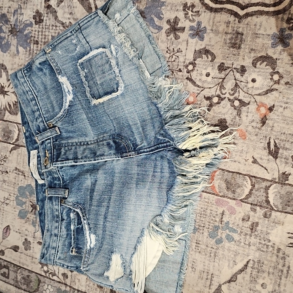Abercrombie & Fitch cotton denim distressed patch short shorts
